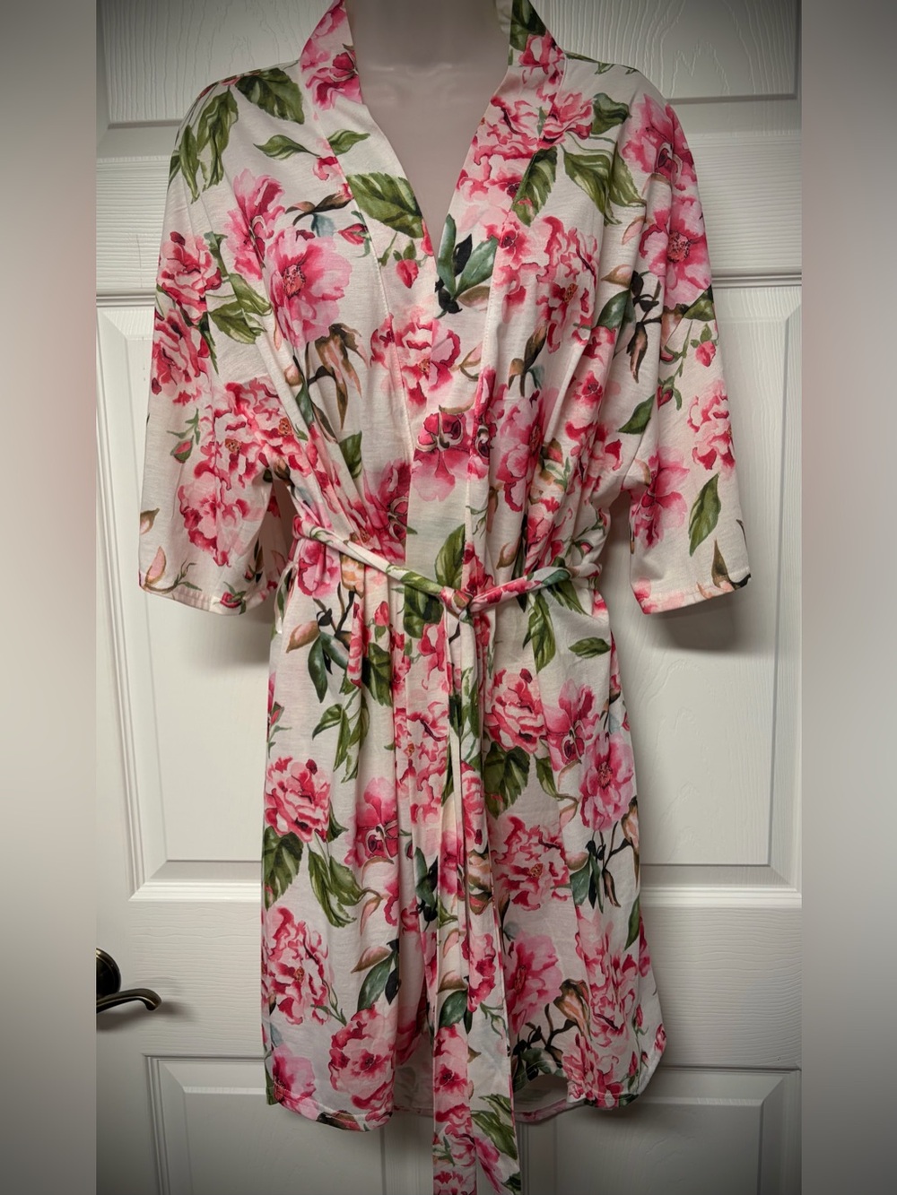 Floral Pink & Green Kimono Robe
